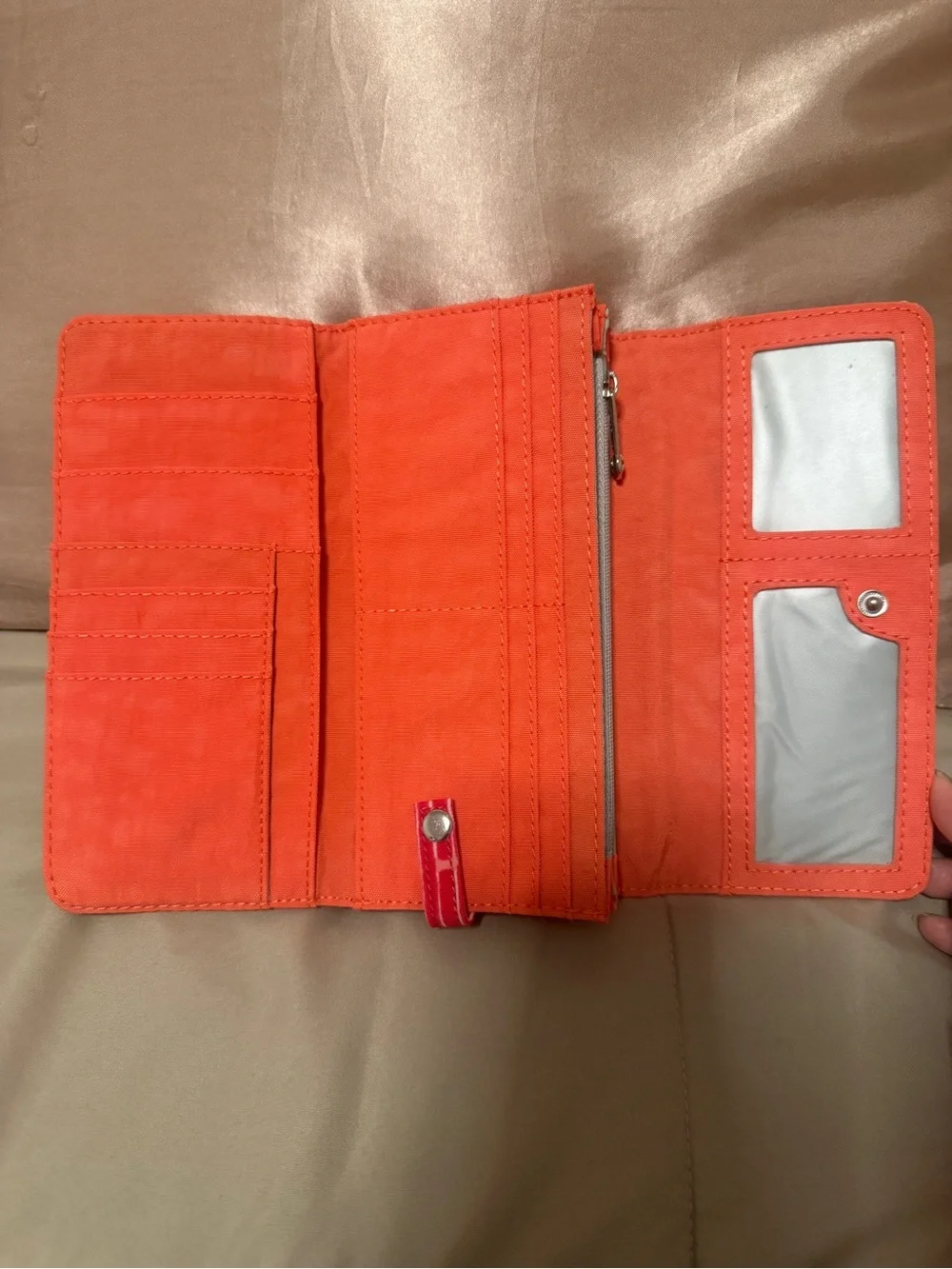 Kipling Pink and Red Plaid Fold-Over Wallet